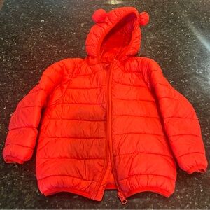 Red Hooded Puffer Jacket with Ears 3T